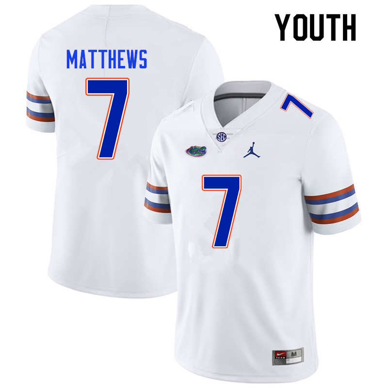 Youth #7 Luke Matthews Florida Gators College Football Jerseys Sale-White - Click Image to Close